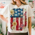 thumbnail image 1 of Floral Glitter American Flag T-Shirt, Patriotic 4th of July Shirt, Coquette Independence Day Tee, Retro American Flag Shirt, 1 of 5