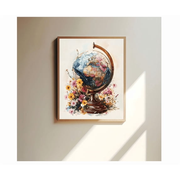 Floral Globe Poster Vintage Poster For Dorm Room Teenage Girl Room ...