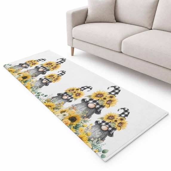 Floral Gnome Runner Rug 2.6'x8', Spring Sunflower Rose Eucalyptus Leaf ...