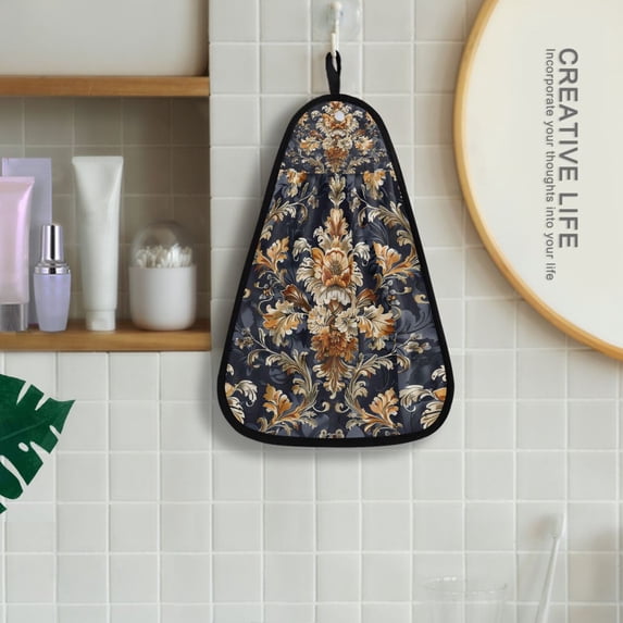 Floral Gold Hanging Kitchen Towel Machine Washable Hand Towel Bathroom Absorbent Towel Quick Dry Dishcloth
