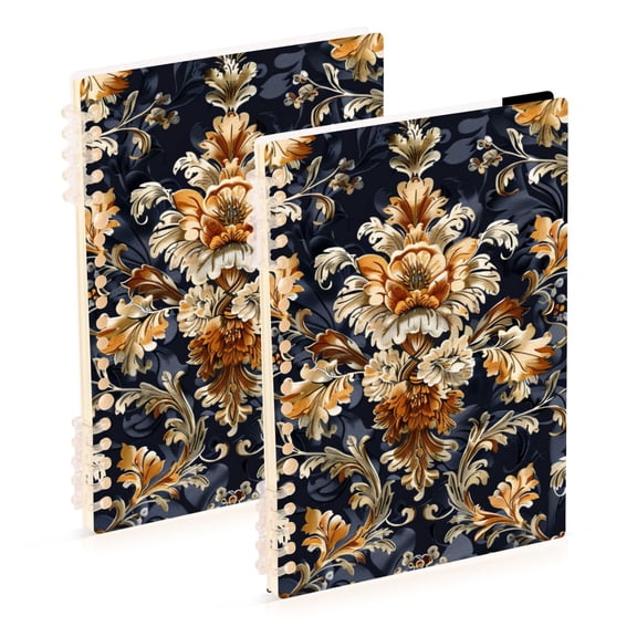 Floral Gold Ring Binder Notebook Journey Note Diary College Ruled Spiral Notebook Study Loose Leaf Paper A5 60 Pages