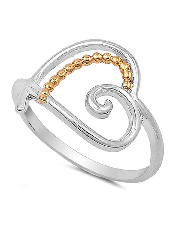 Floral Gold-Tone Bead Heart Purity Ring .925 Sterling Silver Band Jewelry Female Male Unisex Size 5
