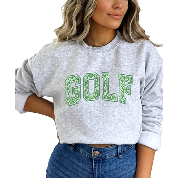 Floral Golf Sweatshirt for Women Teens & Children Preppy Varsity Style Golf Pullover Gray Sweatshirt Adult Large