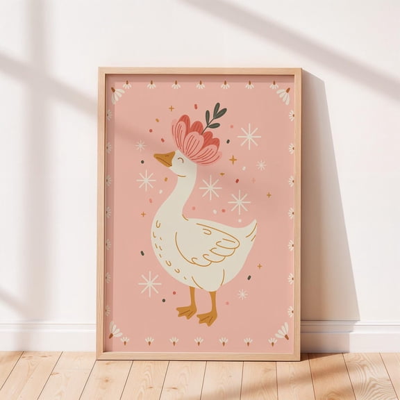 Floral Goose , Trendy Wall Art, Apartment Decor, Retro Wall Art, Goose Wall Art, Nursery Art, Cottage Core Decor Unframed Paper Print