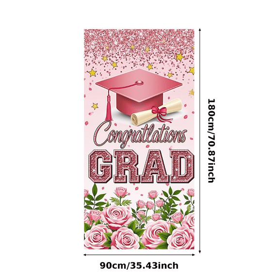 Floral Graduation Congratulations Banner Pink Theme Decorative Glitter for Graduation Party Event Celebration