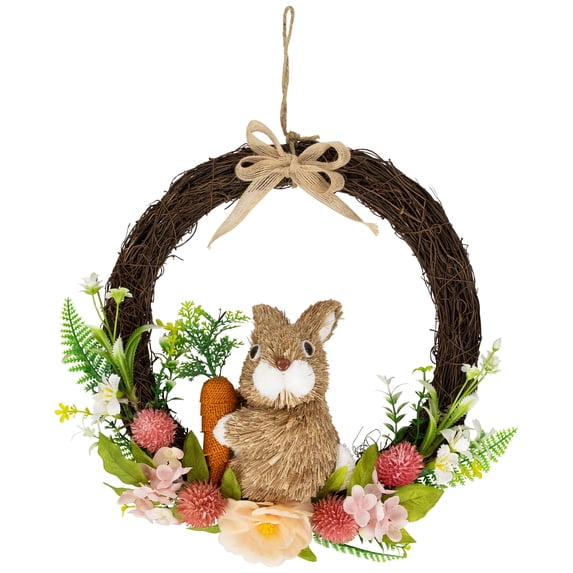Northlight Floral Grapevine Small Spring Easter Wreath with Sisal Bunny - 12"