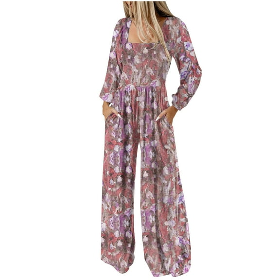 Floral Graphic Loose Fit Trousers Pants for Women Summer Fall Brunch Pleated Flare Bell Bottom Jumpsuits Trousers Pants One Piece Ladies 2025 Clothing