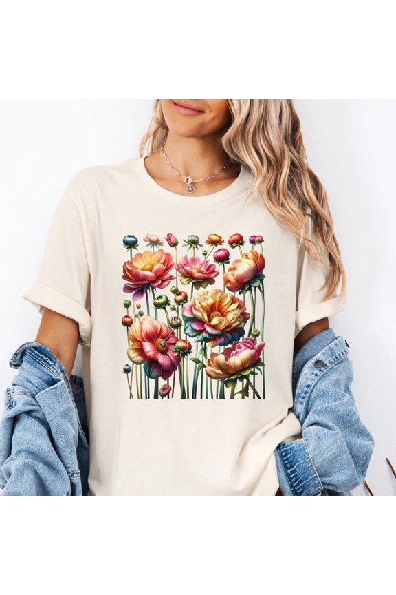 Floral Graphic Tee Retro Botanical Print Cottagecore Shirt Tshirt All Size S-3Xl