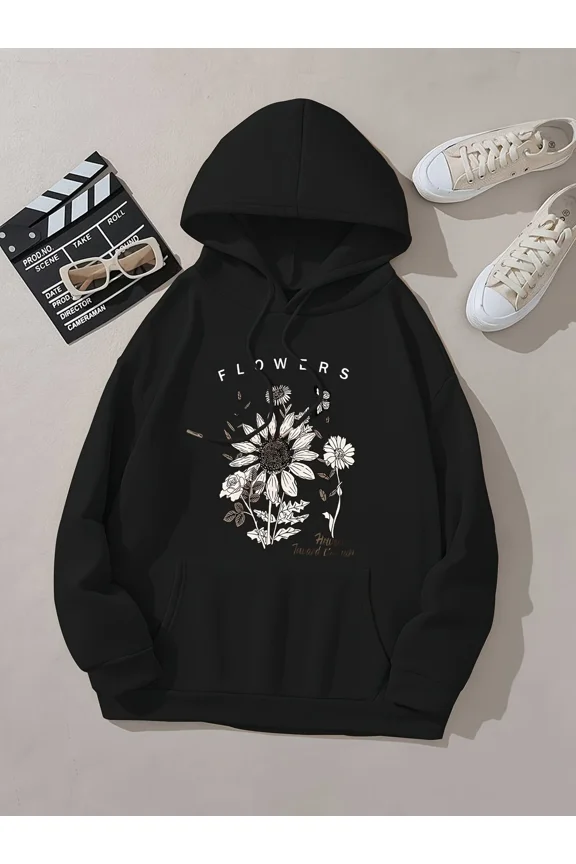 Floral Grass Print Casual Polyester Pullover Drawstring Hoodie Shirt for Men & Women, up to Size 5XL