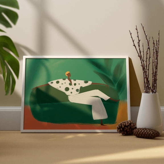 Floral Green Abstract People Wall Art Contemporary Black Male Abstract French Man Stripe Afrocentric Man Masculine Art