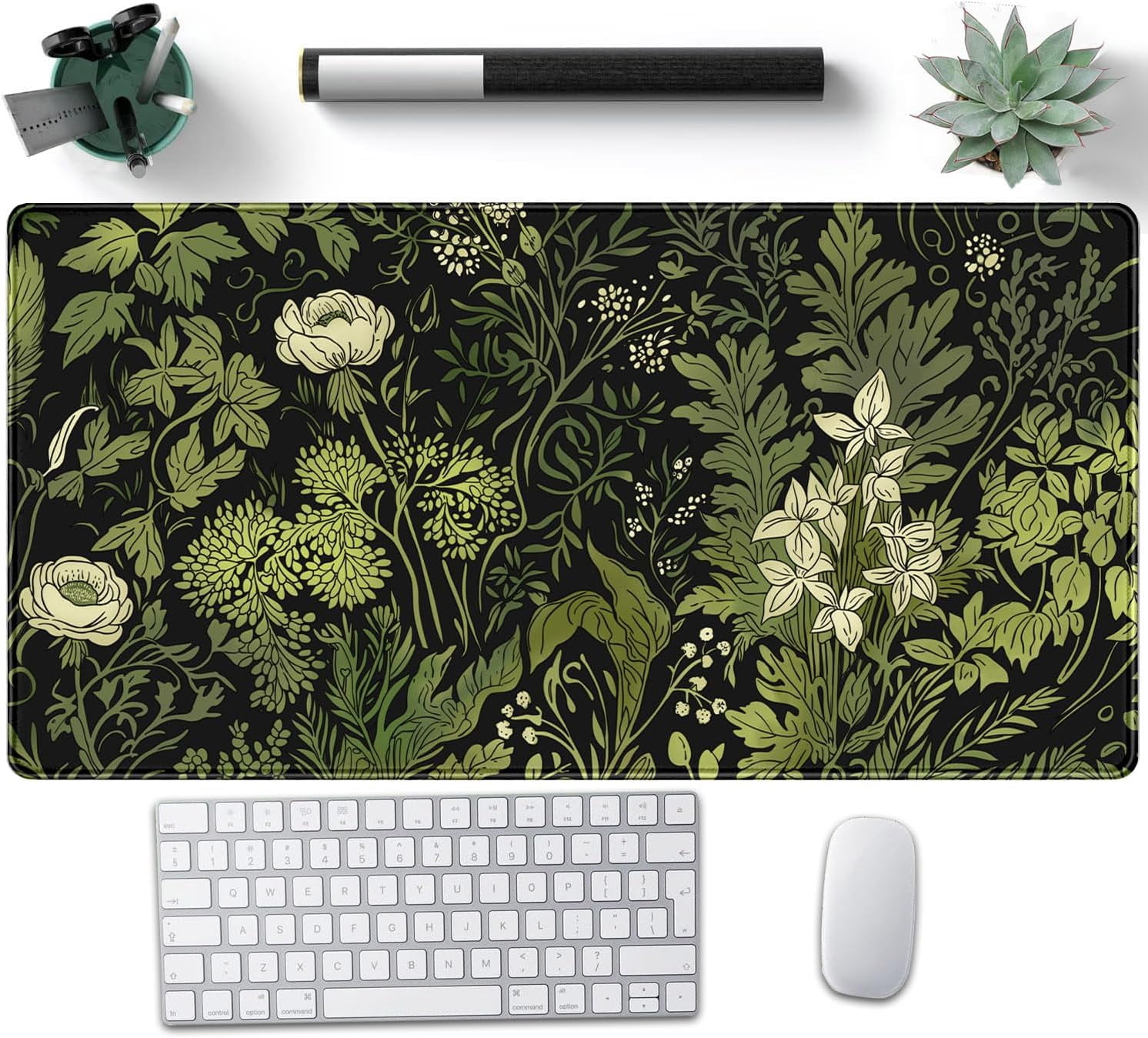 Floral Green Leaves Plant Pad Matt for Desktop Large Gaming Mousepad XXL Full Desk Mouse Pad Computer Keyboard Mat Deskmat Aesthetic Office Decor 31.5 X 15.7 Inch