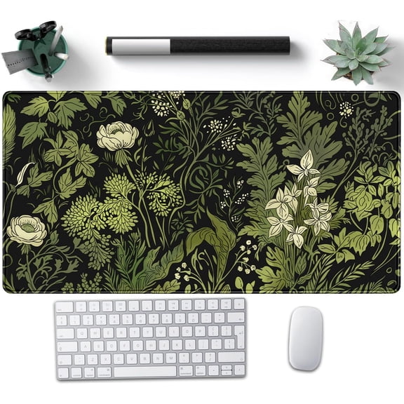 Floral Green Leaves Plant Pad Matt for Desktop Large Gaming Mousepad XXL Full Desk Mouse Pad Computer Keyboard Mat Deskmat Aesthetic Office Decor 31.5 X 15.7 Inch