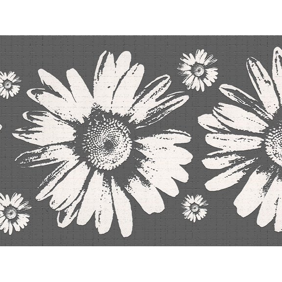 Floral Grey White Sunflowers Peel and Stick Wallpaper Border 15ft x 7in