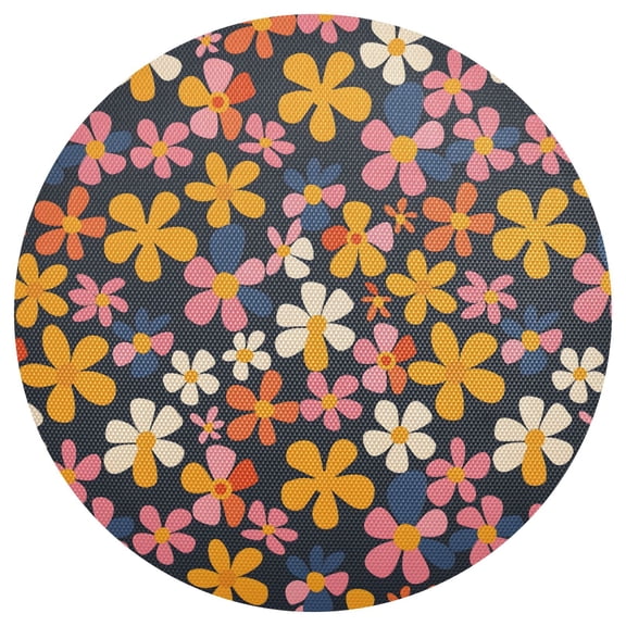 Floral Groovy Vector Round Placemats Set of 6 Woven Non-Slip Washable Heat Resistant Table Mats 15.4 Inch for Kitchen Dining Decor