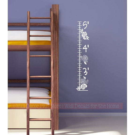 Floral Growth Chart Vinyl Wall Art for Kids - Girls Growth Chart Decal Sticker for Wall - Height Ruler Wall Sticker for Girls Bedroom Decoration - Growth Chart for Wall Nursery Decor, White