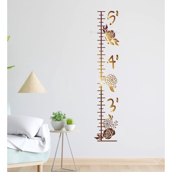 Floral Growth Chart Vinyl Wall Art for Kids - Girls Growth Chart Decal Sticker for Wall - Height Ruler Wall Sticker for Girls Bedroom Decoration - Growth Chart for Wall Nursery Decor, Metallic Gold