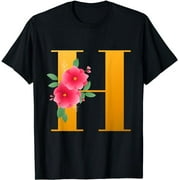 Floral H Alphabet Cute Initial Monogram Letter H Graphic T-Shirt