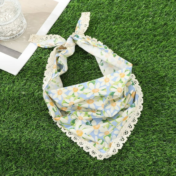 Floral Hair Bandanas Tie-back Head Kerchief for Women Flower Mesh Hair Scarves Lightweight Triangular Head Scarf