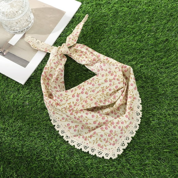 Floral Hair Bandanas Tie-back Head Kerchief for Women Flower Mesh Hair Scarves Lightweight Triangular Head Scarf