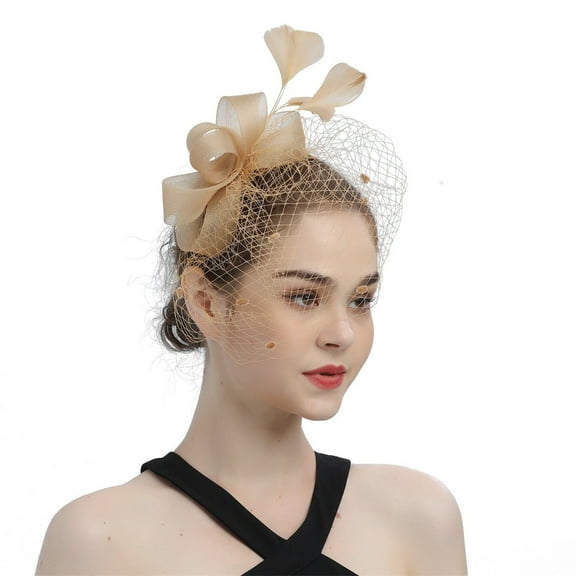 Hontri Floral Hair Clip Women Tea Party Fascinator Feather Headband Church Event Hairpin ( X04-Gold), Hats for Women Fascinators Womens Bow Top Hat for