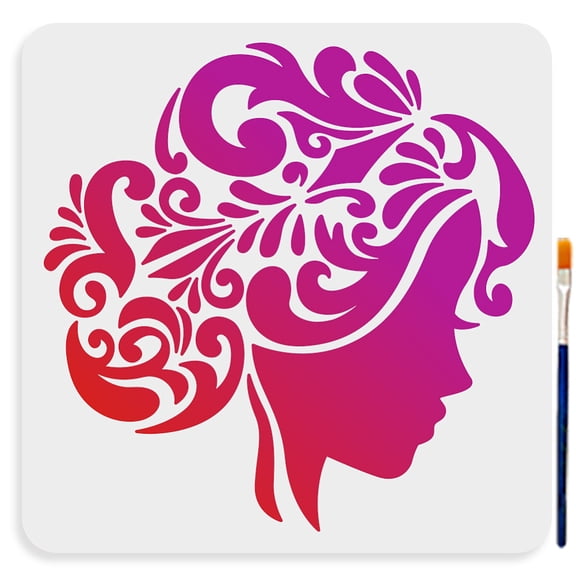 Floral Hair Lady Stencil 11.811.8inch Elegant Women Stencils with Paint Brush Vintage Curly Hair Beauty Stencil on Art Craft Canvas Wall Fabric
