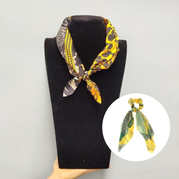 Floral Hair Scarf Scrunchie Ornament Long Headband Ties , Wear Around Your Hair Bun, Tie on Your Ponytail, Handbag or Backpack -