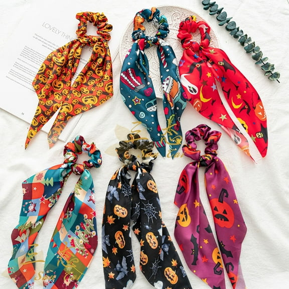 Floral Hair Scrunchies with Bow Detail Stretchable Hair Ties and Scarf for Seasonal Styles