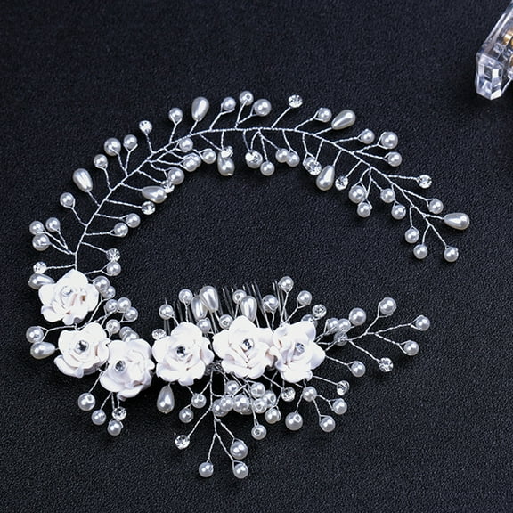Floral Hairband Bride Hair Comb Bridal Tiara Faux Pearl Headpiece for Wedding