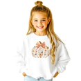 thumbnail image 1 of Floral Halloween Pumpkin Sweatshirt for Women, Teens & Kids Ghosts, Flowers and Bow Sweater White Sweatshirt Youth Small, 1 of 5