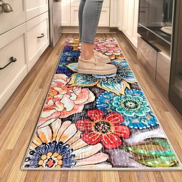 Floral Hallway Runner Rug - 2*6 ft Washable Non-Slip Carpet Runner, Laundry Room Rug Kitchen Runner Entryway Rugs for Bedroom Entryway Bathroom.