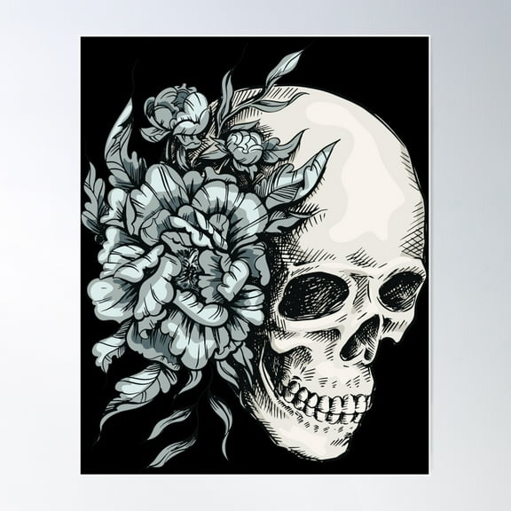 Floral Hand Drawn Skull Poster Wall Art, Modern Wall Decor For Living Room Bedroom, 8x12 UNFRAMED
