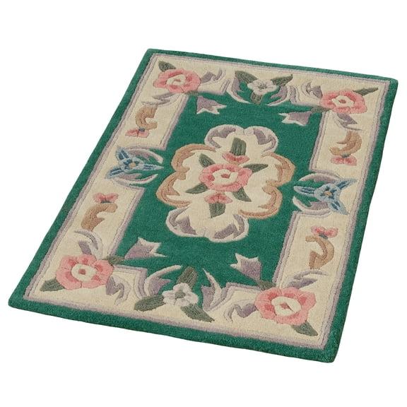 Floral Handcarved Hand-tufted Thick Wool Accent Rug, 1 ft 10 in x 2 ft 10 in Emerald Green