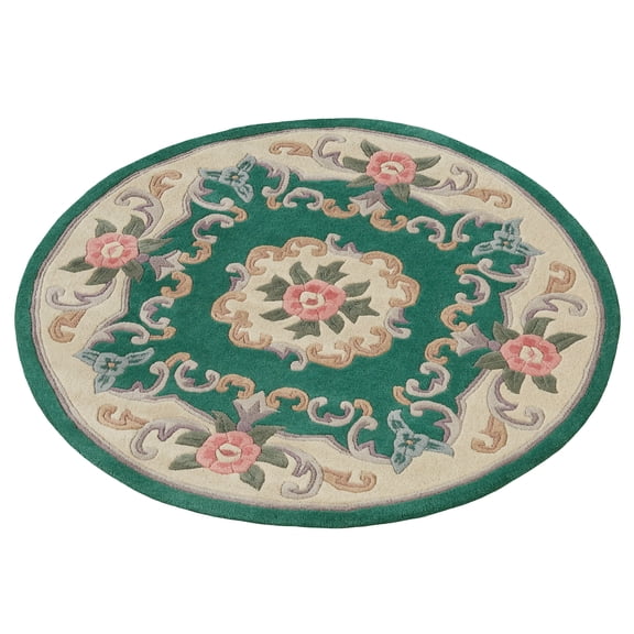 Floral Handcarved Hand-tufted Thick Wool Round Area Rug, 3 ft 9 in Circle, Emerald Green