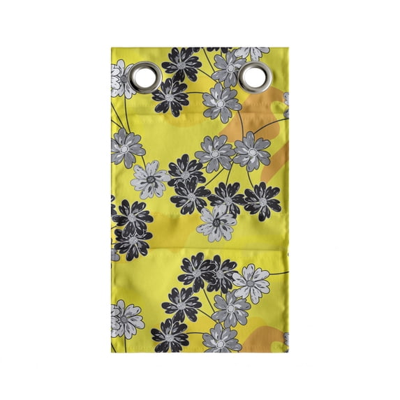 Floral Hanging Pocket Organizer, Greyscale Spring Field Flowering Blossoms of the Season Summer Design, Printed Polyester Storage Bag with Pockets, 9" x 16", Yellow Grey and Orange