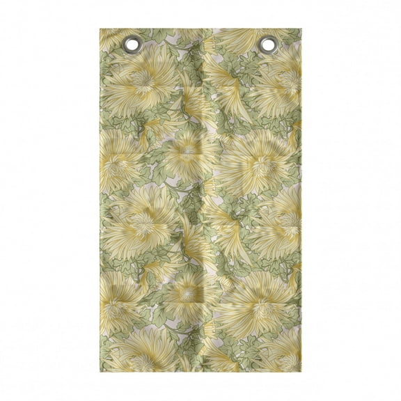 Floral Hanging Pocket Organizer, Large Motifs of Japanese Chrysanthemum Flowers with Leaves, Printed Polyester Storage Bag with Pockets, 21" x 31", Cream Mustard