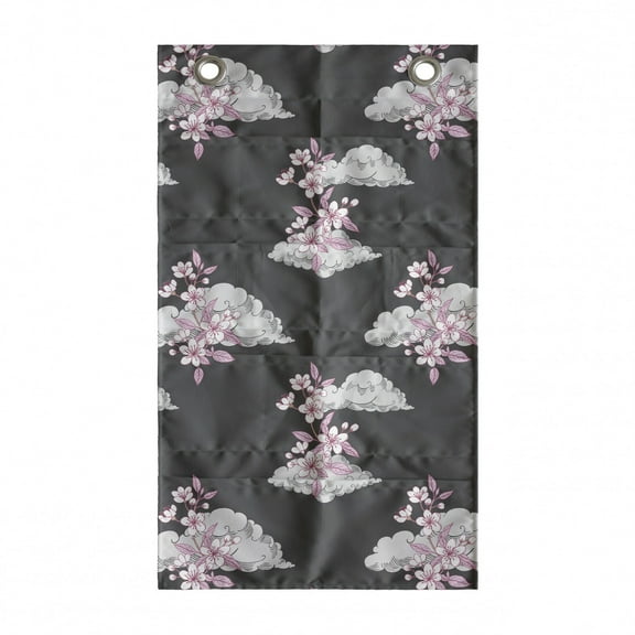 Floral Hanging Pocket Organizer, Repetitive Japanese Sakura Blossom on Cloud Simplistic Illustration, Printed Polyester Storage Bag with Pockets, 21" x 31", Dimgray Pale Pink