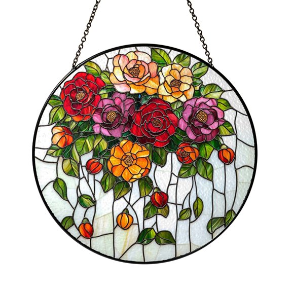 Floral Hanging Stained Glass Style Window Hanging – Home Decor Art