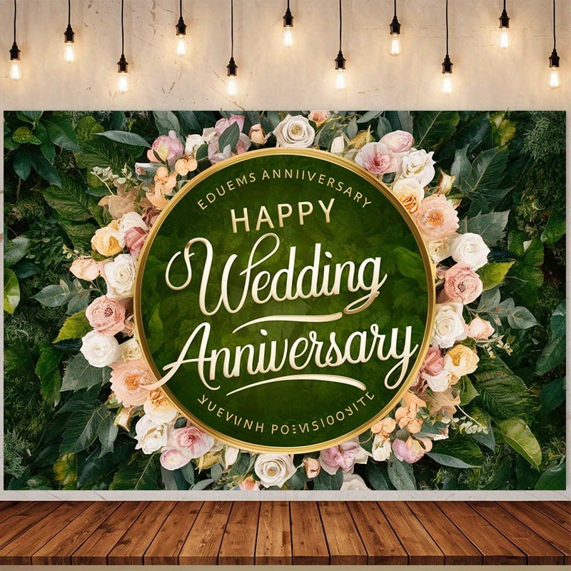 Floral Happy Anniversary Backdrop Romantic Wreath Photography ...
