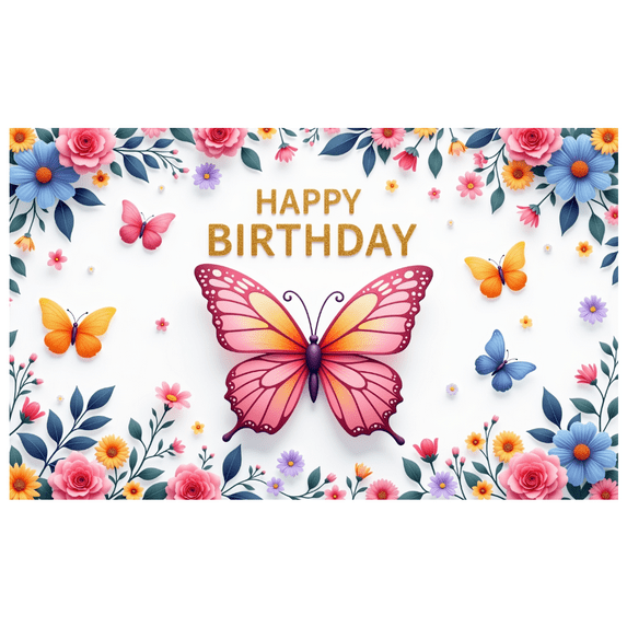 Floral Happy Birthday Decorative Butterfly Banner for Birthday Party Celebration Garden Event