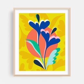 Floral Harmony - India Illustration Floral Abstract Modern Art Geometric Pop Art Botanical Pattern Oak Framed Wall Art Print 30 x 40 inches