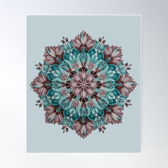 Floral Harmony: Turquoise Mandala Poster Wall Art, Modern Wall Decor For Living Room Bedroom, 8x12 UNFRAMED