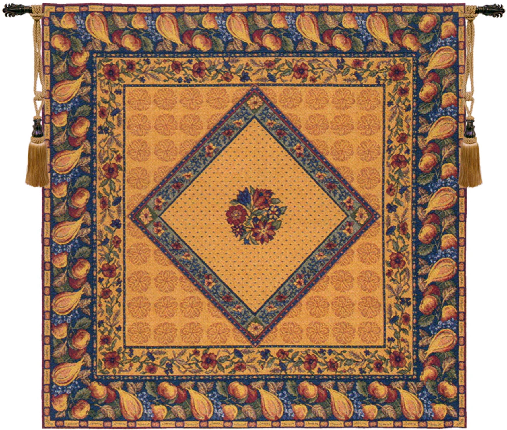 Gold and Blue Floral Harvest French Tapestry Throw