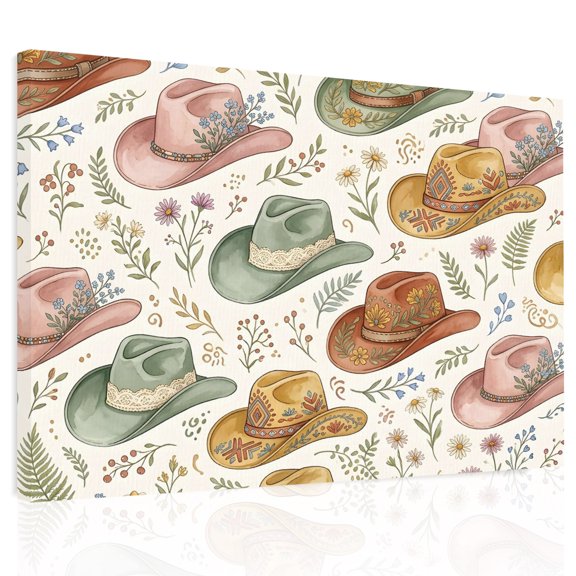 Floral Hats Canvas Print Wall Art, Pink Daisy Flower Pastoral Sweet Hat Country Wall Decor Modern Artwork Paintings Pictures for Living Room Framed and Stretched Ready to Hang 12" x 16"