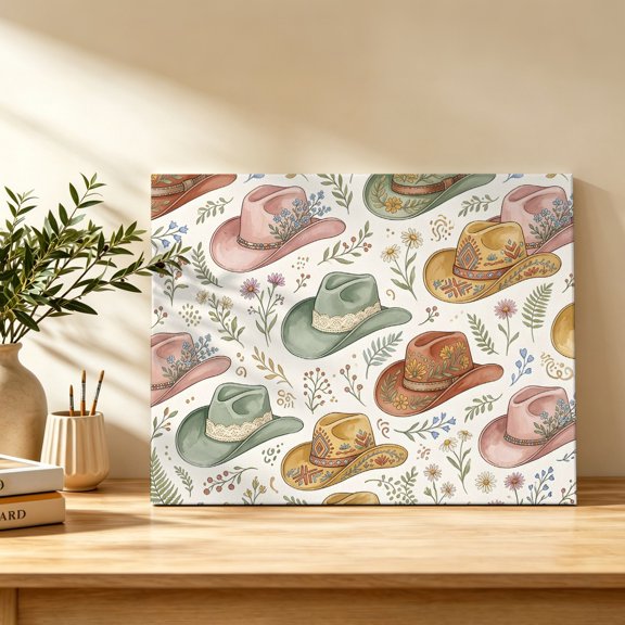 Floral Hats Canvas Wall Art, Pink Daisy Flower Pastoral Sweet Hat Country Wall Art Prints Artwork Framed Canvas Ready to Hang Art Pictures for Bathroom Bedroom Entry Desk Corner 10" x 8"