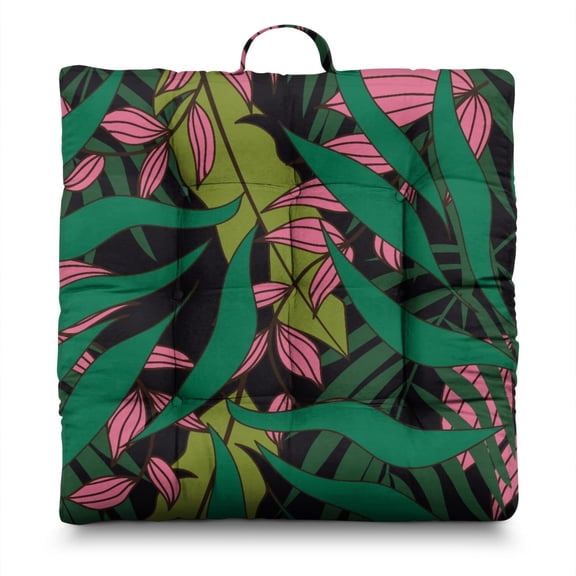 Floral Hawaiian Pillow&nbsp;– 22x22 Inch Square Meditation Cushion, Dutch Velvet, Bright Island Blooms (Cheerful & Fresh)