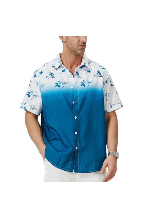 Floral Hawaiian Shirt for Men Summer Beach Print Button Up Shirt Tops Short Sleeve Mens Beach Tropical Casual Aloha Shirt with Resort(Available in Plus Size)