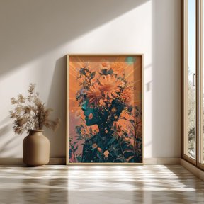 Floral Head Poster, Retro Futuristic Surreal Art Print, Trippy Wall Art, 60s Home Decor, Poster Only