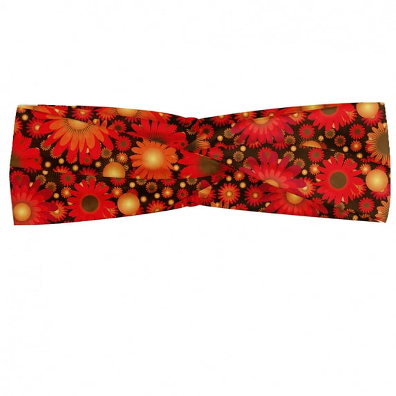 Floral Headband, Vivid Flowers Colored Botanical Composition Gerbera Daisies, Elastic and Soft Women's Bandana for Sports and Everyday Use, Grey Red Coconut, by Ambesonne