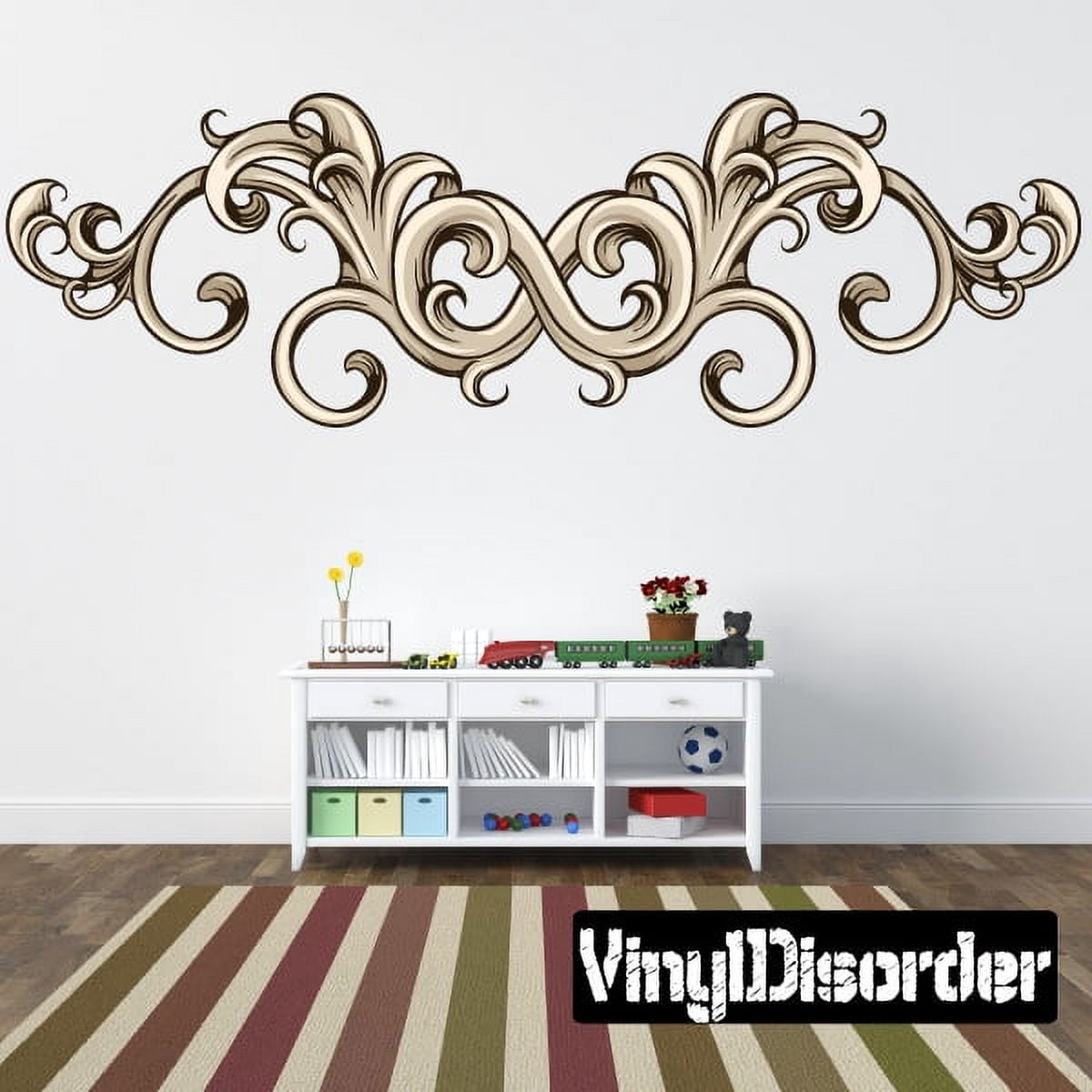 Floral Headboard Wall Decal Sticker - White, 60 Inches Wide, Removable Vinyl