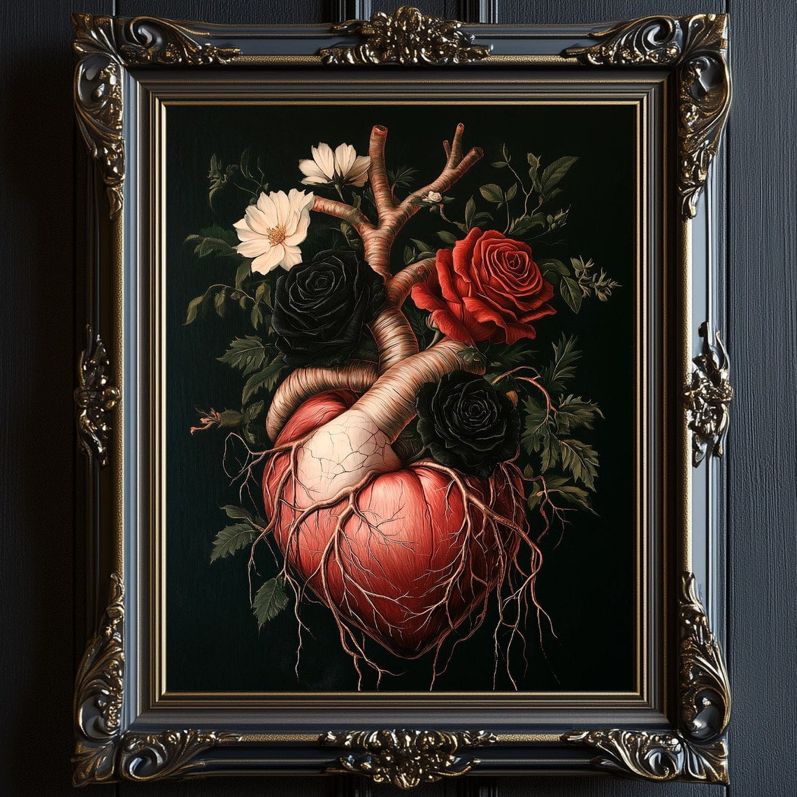 Floral Heart Anatomy, Dark Academia Wall Art Print, Human Anatomical ...